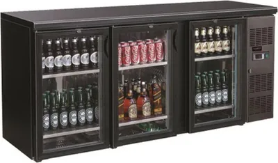 Image de Réfrigérateur de bar professionnel à 3 portes vitrées, noir – Combisteel, refroidissement par ventilation et éclairage LED