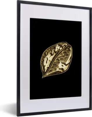 Produktbild von MuchoWow® MuchoWow® Gerahmtes Poster Blatt - Schwarz und Gold - Pflanze 30x40 cm - Poster mit zchwarzem Bilderrahmen - Wandposter Schlafzimmer