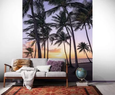 Immagine prodotto di Carta da parati in tessuto non tessuto Komar - Palmtrees on Beach - dimensioni: 200 x 250 cm (larghezza x altezza) - 2 pannelli, soggiorno, camera da letto, carta da parati