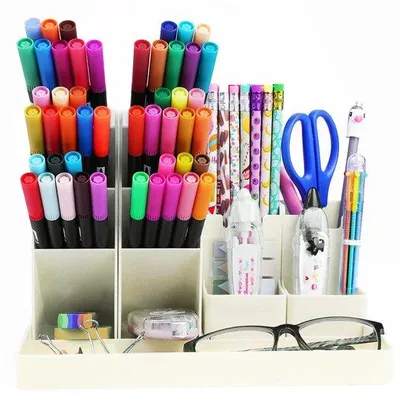 Immagine prodotto di Set da 5 organizer da scrivania con cassetto, multifunzionali, bianchi