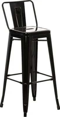 Immagine prodotto di Sgabello da bar CLP Mason in stile industriale, con schienale e poggiapiedi, nero