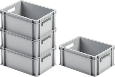 Produktbild von SuperSparSet 4x Eurobehälter mit offenem Griff | HxBxT 17,5x30x40cm | 16 Liter | Grau | Eurobox, Transportbox, Transportbehälter, Stapelbehälter