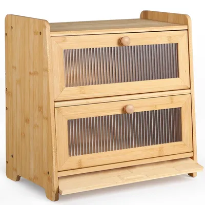 Bambus-Brotkasten 2 Etagen mit Schneidebrett 40x25x40 cm