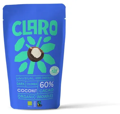 Imagen del producto de Claro Dark Coconut Snackables 100g – Chocolate  vegano con coco