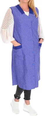 Produktbild von Damenkittel Kittel Schürze Hauskleid ohne Arm Baumwolle rot o. blau weiße Punkte, Farbe:Blau, Größe:64