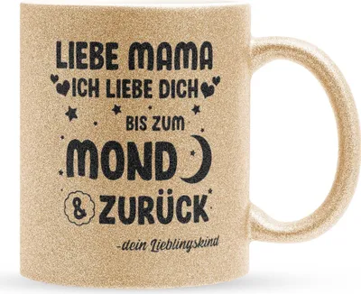 Produktbild von 22Feels Glitzertasse Gold Mama Geschenk Muttertag Mutter Geburtstag Kaffeetasse Frauen Weihnachten Haferl Geschenkidee Bürotasse