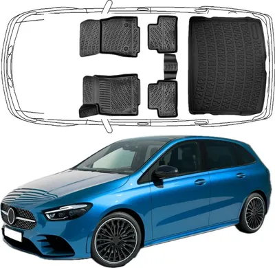 Produktbild von 3D Auto Fußmatten & Obere Kofferraumwanne Set Kompatibel mit Mercedes B Klasse W247 ab 2018