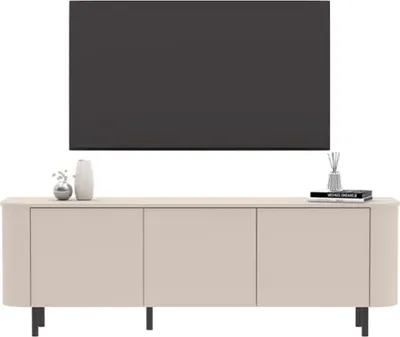 Zdjęcie produktu dla 3-drzwiowa szafka pod telewizor, zaokrąglone krawędzie, wykończenie kaszmirowe, szerokość 180,2 cm - BORA