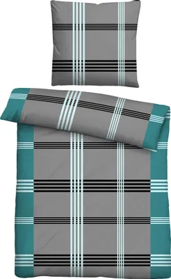 Produktbild von Traumhaft schlafen - Castell - Markenbettwäsche Baumwoll Renforce Bettwäsche 0040563 KARO-STREIFEN color: türkis, size: 1x 135x200 cm + 1x 80x80 cm