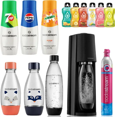 Produktbild von Sodastream Terra Saturator mit Kartusche, 3 Flaschen und  3 Sirups + 6 Bolero