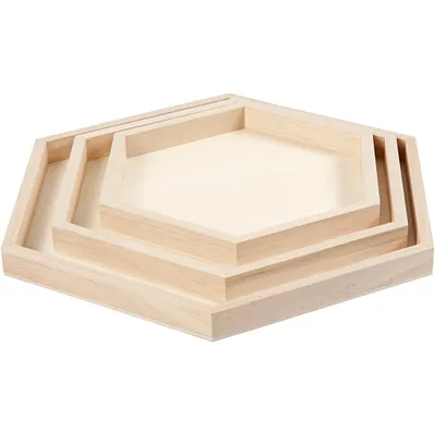 Produktbild von Creativ Company Holztabletts Hexagon Set 3 Stück 21-31 cm Dekoration