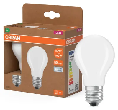 Obrázok produktu pre LED žiarovka OSRAM Energy Class v klasickom tvare žiarovky, 7,2 W / 1521 lm, EEK A, studené biele svetlo (4000 K), CRI 80, z matného bezolovnatého skla, pätica E27, IP20, priemer 60 mm.
