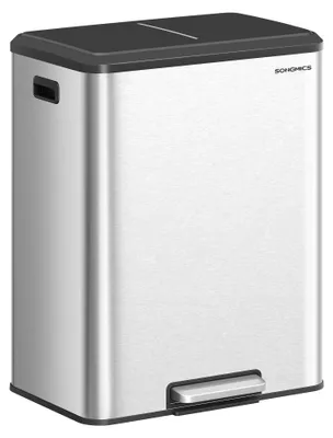 Produktbild von SONGMICS Mülleimer Küche, Mülltrennsystem 2 x 30 L, Edelstahl – metallicsilber, Größe 60 L