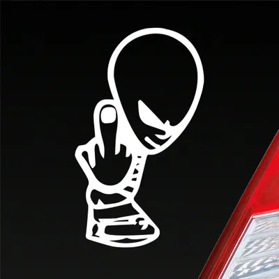 Produktbild von Auto Aufkleber Alien Außerirdischer Mittelfinger Tuning 12x7 cm Weiss Matt Sticker Heckscheibenaufkleber