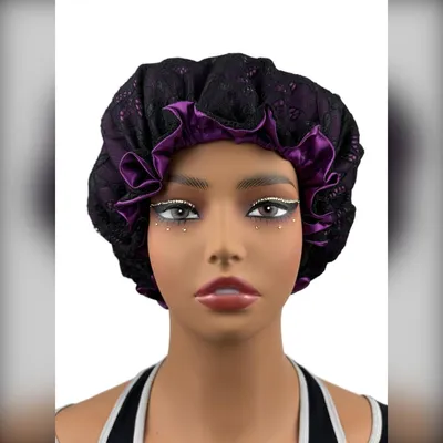 Produktbild von INF Doppellagige Spitze Seide Schlafhaube für Haarschönheit und Schlafhilfe Violett