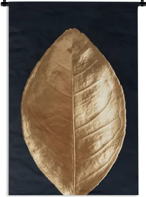Produktbild von MuchoWow® Wandteppich Wandbehang Schwarz - Gold - Blatt 90x135 cm Tapisserie Dekoration Wandtuch - Baumwolle - Wandskulptur