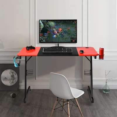 Produktbild von Gaming-Schreibtisch – Computertisch – Arbeitstisch – Schreibtisch – Schwarz mit Rot – Große Arbeitsfläche aus MDF