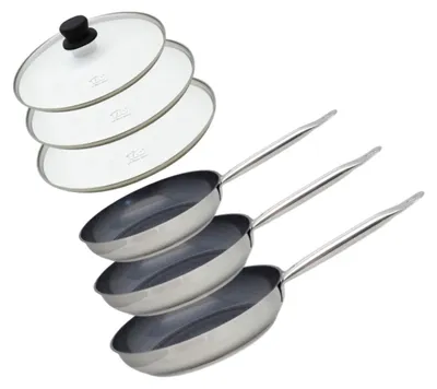 Image de Set de 3 Poêles 24, 28 et 32 cm céramique sans et 3 couvercles Profi Therm Platinum Elo