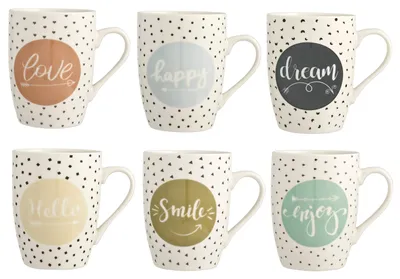 6 Mokken New Bone China 350 ml, mehrfarbig, spülmaschinenfest