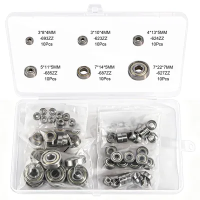 Kugellager-Set 60 Stück, 6 Größen, Mini-Rillenkugellager, silber