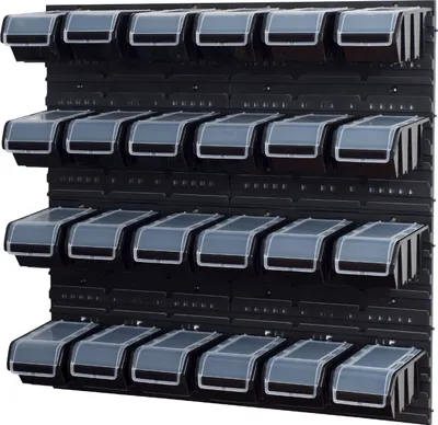 Produktbild von Stapelboxen Set 4 x Wandregal  Lagersystem + 24 Boxen in schwarz