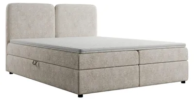 Image de Lit Boxspring 160x200 BOHO Bouclé Beige avec surmatelas, 2 matelas & 2 coffres | Lit rembourré complet avec rangement
