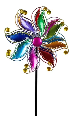 Produktbild von formano Buntes Windrad Blume Garten Metall Windspiel Windmühle 122 cm Gartendeko