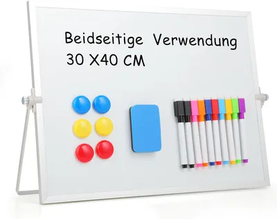Image de Tableau blanc magnétique - Tableau magnétique double face avec support - Petit bureau - Tableau d'affichage 30 x 40 cm - Tableau blanc avec support