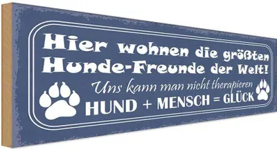 Produktbild von vianmo Holzschild 10x27 cm Hund + Mensch = Glück Tier Haustier
