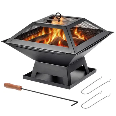 Immagine prodotto di Focolare da giardino KADAX con coperchio, griglia e attizzatoio, 46 x 46 cm, acciaio, nero