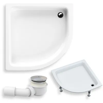 Zdjęcie produktu dla Brodzik Prysznicowy Półokrągły 90x90x26 z Obudową Akrylową, Akrylowy, Gładki | w zestawie - Syfon, odpływ ⌀50 mm + nogi (stelaż) | BADLAND ZEFIR