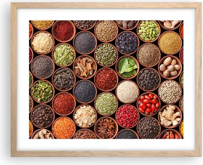 Produktbild von Gerahmtes Poster - Rahmen in heller Eiche - Gewürz Küche - 50x40 cm - Wand Bild - Wanddeko - Wandbilder - Kunstposter - Wandposter - Bilderrahmen - Bilder - Kunstdruck - Wandbild - P2NAA50x40-3600