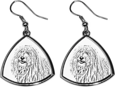 Zdjęcie produktu dla Kolczyki "Puli" - wiszące kolczyki z motywem psa, spersonalizowana biżuteria z nadrukiem logo firmy Art-Dog