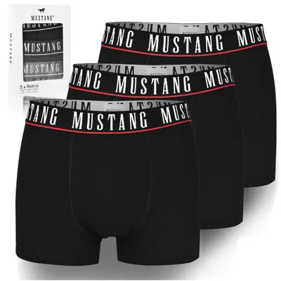 Immagine prodotto di MUSTANG Intimo Uomo 3 Pezzi Boxer in Cotone Neri con Fascia Rossa Taglia L