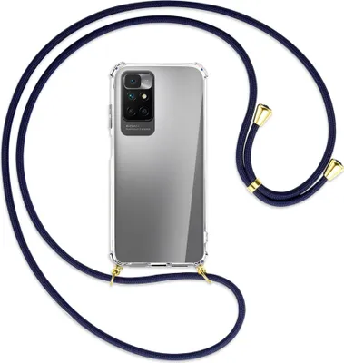 Produktbild von Handykette Backcover-Schutzhülle mit Band (Metall goldfarben) für Xiaomi Redmi 10 - dunkelblau