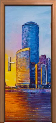 Produktbild von Türposter 80x200 cm Türaufkleber Türtapete Türfolie Klebefolie Wolkenkratzer Stadt Sonnenuntergang