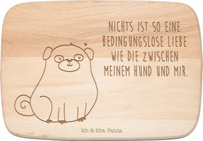 Produktbild von Mr. & Mrs. Panda vesperbrett Mops - Transparent - Geschenk, Liebe, Hund, Sprüche, brotbrett, Holzbrett, Holzbrettchen, Knuffig, Frühstücksbrett, Frühstücksbrettchen, Pure