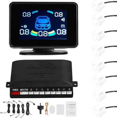Zdjęcie produktu dla Radar cofania z czujnikiem parkowania z 8 czujnikami, wyświetlaczem odległości LCD, ostrzeżeniem dźwiękowym i regulowaną głośnością