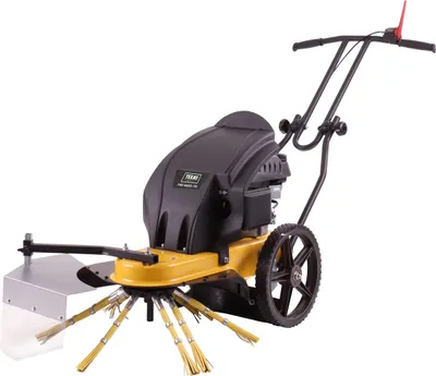 A product shot of a powered weed brush on a white background.