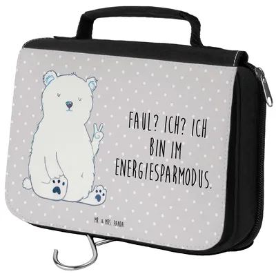 Produktbild von Mr. & Mrs. Panda Kosmetiktasche Eisbär Faul - Grau Pastell - Geschenk, Nordpol, kulturtäschchen, beauty case, Bär, Teddy, Kulturbeutel, hygienetasche, Entspannen, Arbeit
