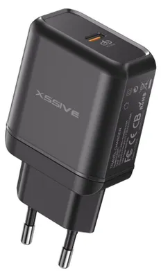 Zdjęcie produktu dla Xssive 25W PD Fast Charge Type-C szybka ładowarka sieciowa 3A wtyczka kompatybilna z Android i iPhone czarny