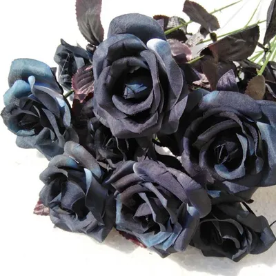 Image de Roses noires artificielles, set de 9 pour la décoration, la maison et le jardin, Halloween