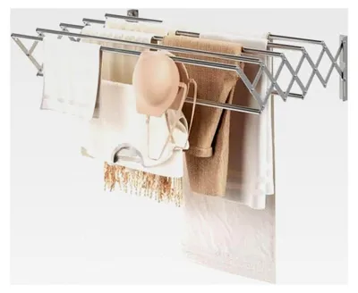 Produktbild von Wäscheständer zur Wandmontage, ausziehbarer Wäschetrockner mit 7 Stangen, platzsparender Trockenständer für Waschraum, Handtuchhalter aus Metall für das Bad, (42-80) x 59 x 19 cm, Silber