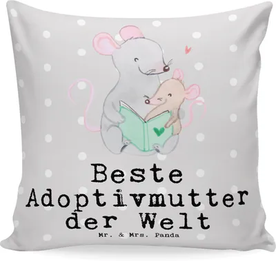 Produktbild von Mr. & Mrs. Panda Polsterkissen Maus Beste Adoptivmutter der Welt - Grau Pastell - Geschenk, Mama, Geschenkidee, Dekokissen, kissen 40 x 40, Kuschelkissen, Muttertag, Ma