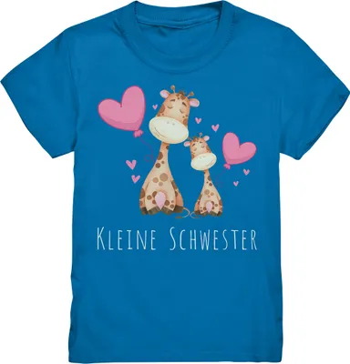 Produktbild von Kleine Schwester T-Shirt Giraffe Kleine Schwester Geschenk – Royal Blue / 98/104 (3-4)