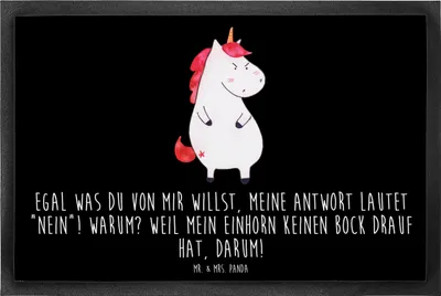 Produktbild von Mr. & Mrs. Panda Schmutzmatte Einhorn Wut 60 x 90 cm - Schwarz - Geschenk, Arbeit, Schmutzfangteppich, Fussmatte, Unicorn, abstreifer, fußmatte, Fußabstreifer, Gummimatte