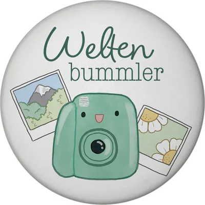 Produktbild von Kamera Magnet rund mit Spruch Weltenbummler