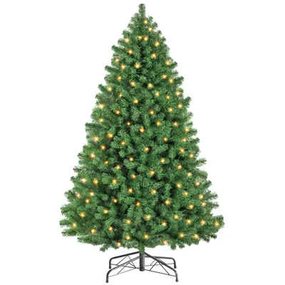 Produktbild von Vankel Weihnachtsbaum 150 cm mit Beleuchtung – 220 Lichter – Grüner PVC Christbaum mit 497 Zweigspitzen – Für gemütliche Weihnachten
