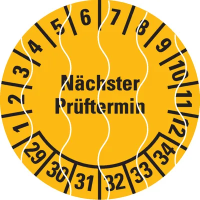 Produktbild von Dreifke® Prüfplakette Nächster Prüftermin 29-34, gelb, Sicherheitsfolie, Ø 30...
