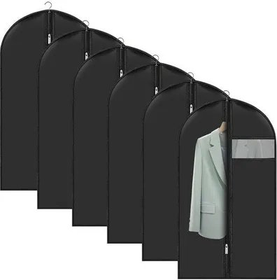 Productafbeelding van Ibenzoa® Kledingbescherming, set van 6, 60 x 100 cm – stof- en waterafstotende kledinghoezen met rits, transparant zichtvenster, ademend en wasbaar